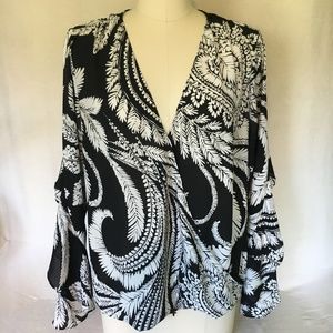 INC Black and White Bell Sleeve Blouse M